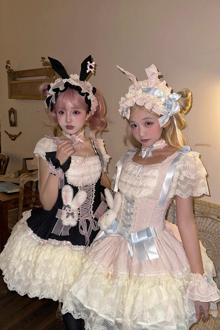 Goodnight Alice Sleeveless Ruffled Bow Lace-Up Sweet Lolita Jsk Dress 3 Colors