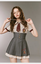 Academic Department Joint Striped Shirt Skirt Fishbone Skirt Two-piece Set Waist Set Uniform