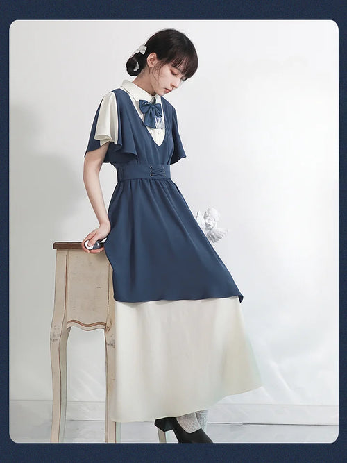 Artistic Bow Accented Layer Dress College Style Chiffon Summer and Autumn