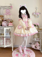 Autumn Winter Pink Long-sleeved Dress Lolita Sweet and Cute Bow Princess Dress