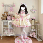 Autumn Winter Pink Long-sleeved Dress Lolita Sweet and Cute Bow Princess Dress