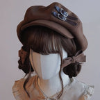 Autumn and Winter Classic Retro Cloud Hat Beret Brown Coffee Leather Buckle Japanese