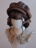 Autumn and Winter Classic Retro Cloud Hat Beret Brown Coffee Leather Buckle Japanese