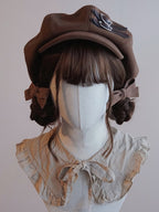 Autumn and Winter Classic Retro Cloud Hat Beret Brown Coffee Leather Buckle Japanese