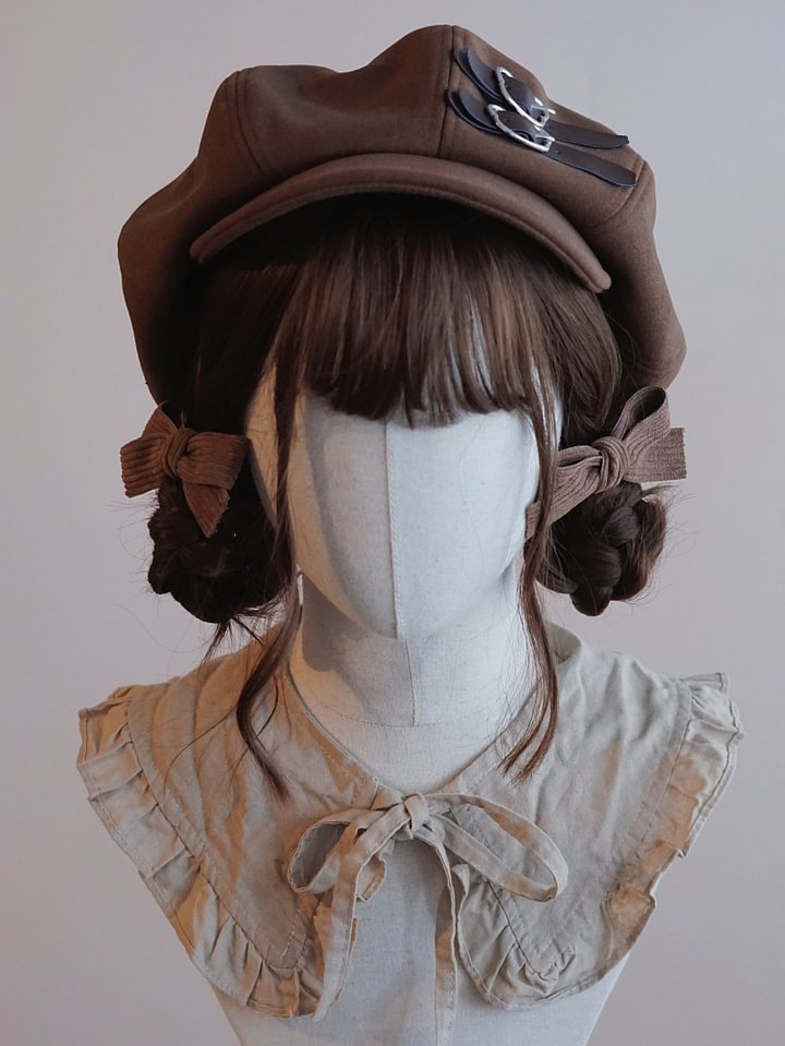 Autumn and Winter Classic Retro Cloud Hat Beret Brown Coffee Leather Buckle Japanese