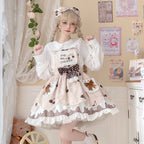 Beige Sweet Cherry Printed Doll Neck Lolita Dress