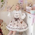 Beige Sweet Cherry Printed Doll Neck Lolita Dress