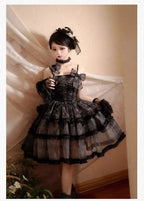 Black Butterfly Elegant Gothic Princess Dress Organza Strap Lolita Dress JSK