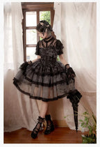 Black Butterfly Elegant Gothic Princess Dress Organza Strap Lolita Dress JSK