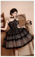 Black Butterfly Elegant Gothic Princess Dress Organza Strap Lolita Dress JSK