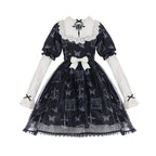 Black Butterfly Print Goth Sweet Dress Long Sleeve Lolita Dress OP
