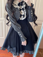 Black Classic Light Lolita Dress Ruffle Bowknot Long Sleeve OP