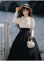 Black Classic Lolita OP Dress Faux Two-Piece Long Sleeve Elegant Dress Spring