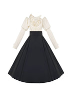 Black Classic Lolita OP Dress Faux Two-Piece Long Sleeve Elegant Dress Spring