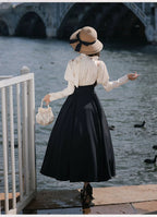 Black Classic Lolita OP Dress Faux Two-Piece Long Sleeve Elegant Dress Spring