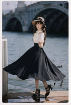 Black Classic Lolita OP Dress Faux Two-Piece Long Sleeve Elegant Dress Spring