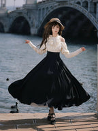 Black Classic Lolita OP Dress Faux Two-Piece Long Sleeve Elegant Dress Spring