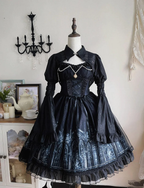 Black Dark Gothic Print Castle Jsk Dress Lace Ruffle Summer
