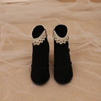 Black Gentle Small High Heel College Style Lolita Shoes Martin Boots Fall Winter Short Boots Student