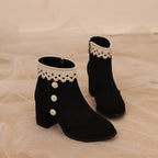 Black Gentle Small High Heel College Style Lolita Shoes Martin Boots Fall Winter Short Boots Student