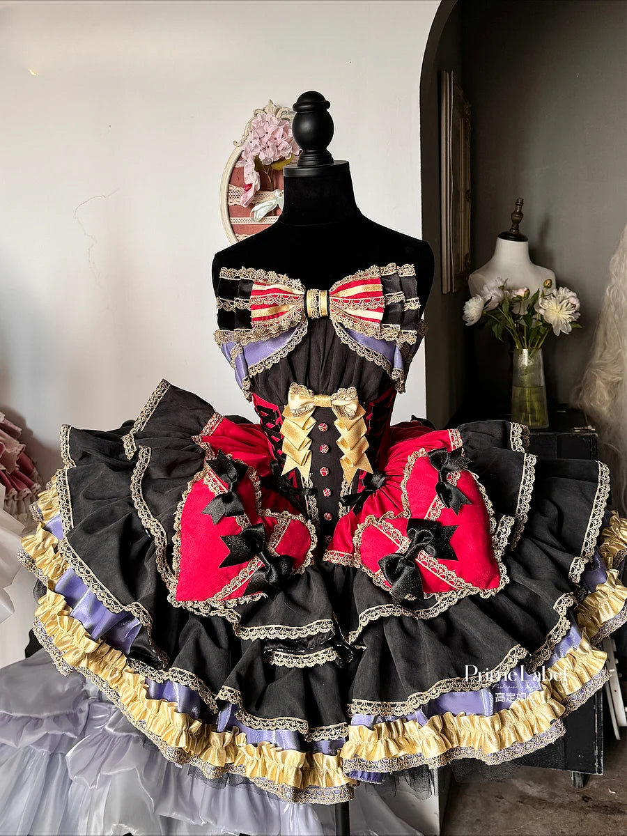 Black Gold Red Gothic Short Dress Lolita JSK Sleeveless