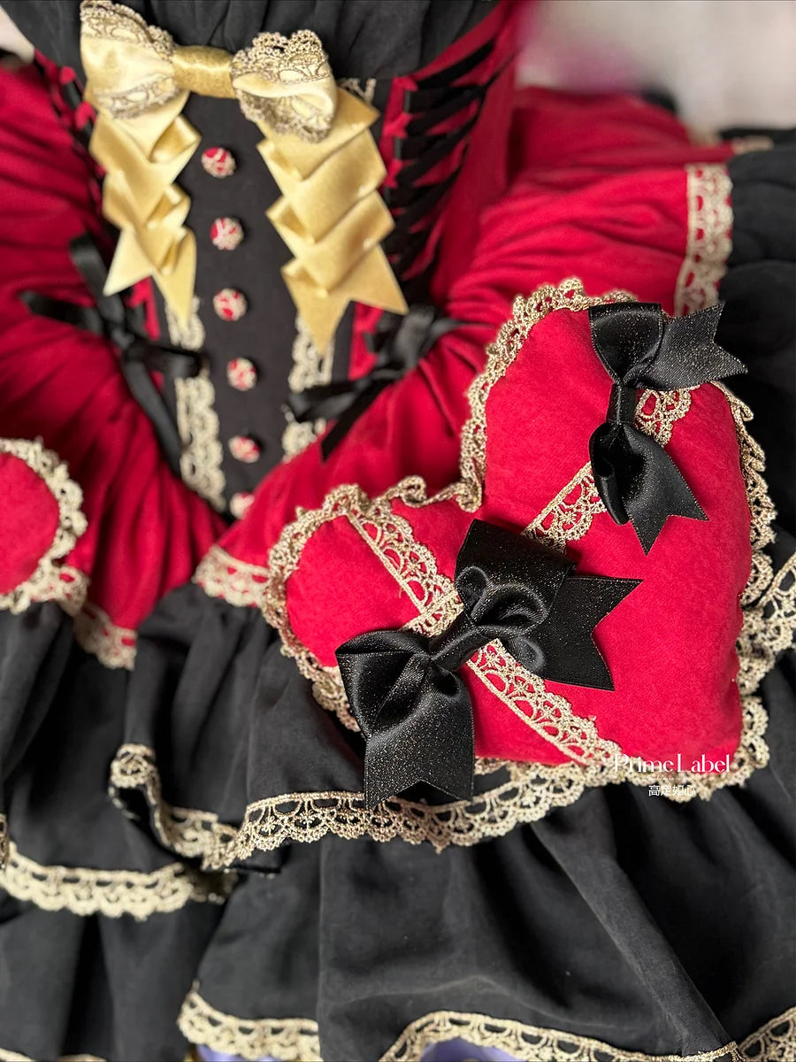 Black Gold Red Gothic Short Dress Lolita JSK Sleeveless