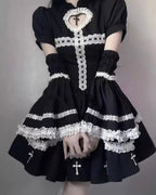 Black Goth Subculture Cross Lolita Dress Hallowmas y2k Hot Girl One Piece Dress