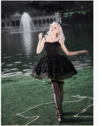 Black Gothic Lolita JSK OP Dress Lace Cake Skirt Dress