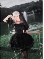 Black Gothic Lolita JSK OP Dress Lace Cake Skirt Dress