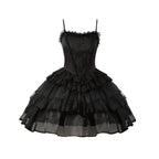 Black Gothic Lolita JSK OP Dress Lace Cake Skirt Dress