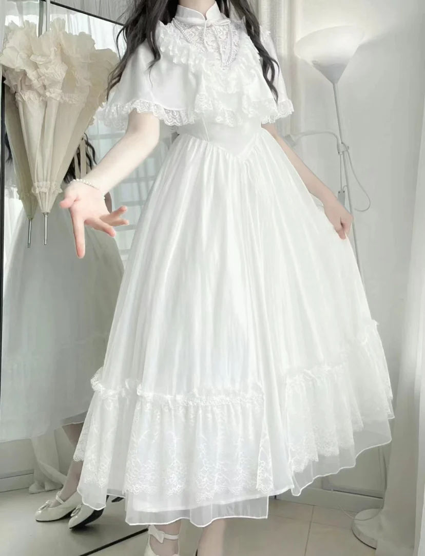 Hime Lolita Black Retro Princess Dress Court Style Short Sleeve Long Dress Op