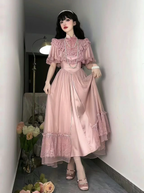 Hime Lolita Black Retro Princess Dress Court Style Short Sleeve Long Dress Op