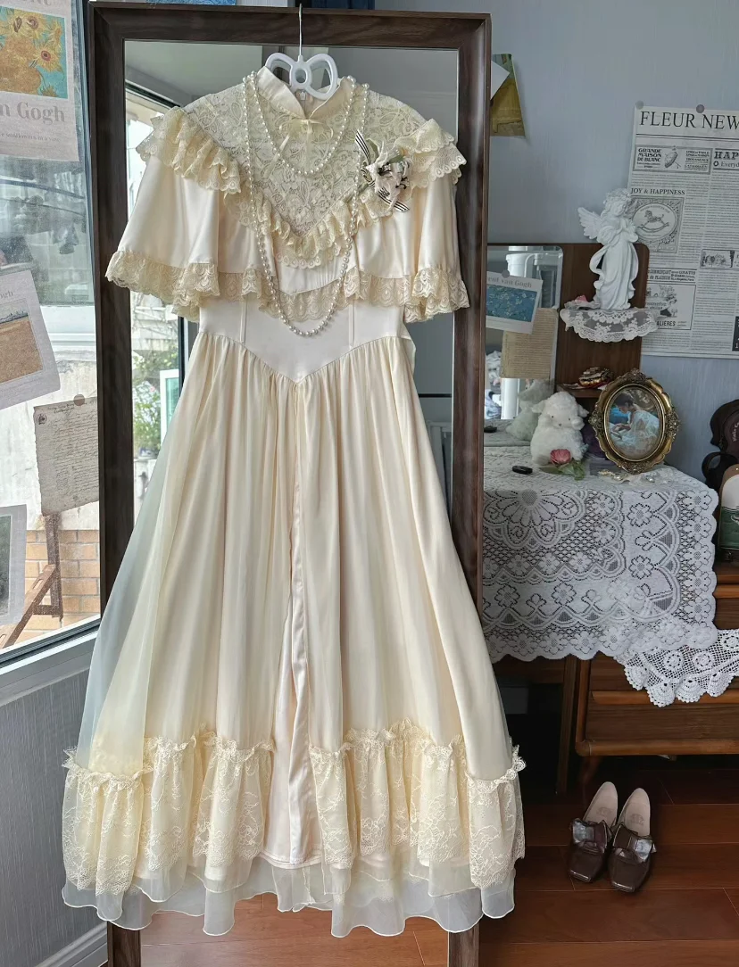 Hime Lolita Black Retro Princess Dress Court Style Short Sleeve Long Dress Op