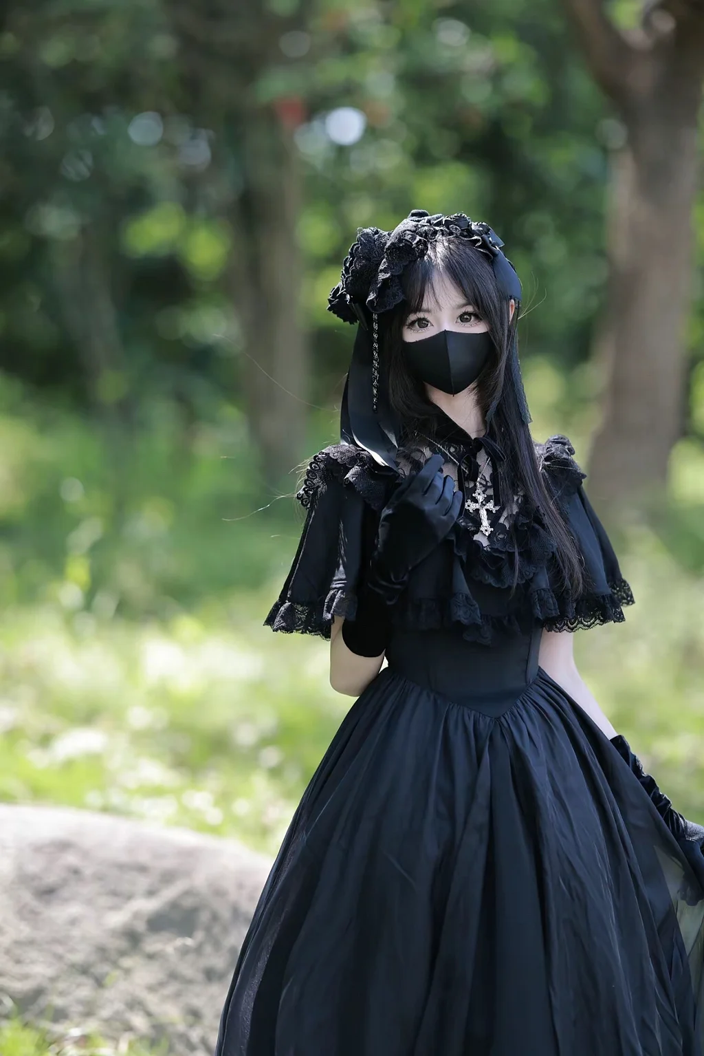 Hime Lolita Black Retro Princess Dress Court Style Short Sleeve Long Dress Op
