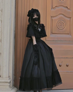 Hime Lolita Black Retro Princess Dress Court Style Short Sleeve Long Dress Op
