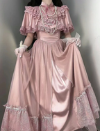 Hime Lolita Black Retro Princess Dress Court Style Short Sleeve Long Dress Op