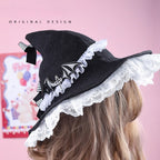 Black Gothic Lolita Witch Hat Handmade Halloween Bow Cosplay Accessory for Women