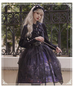 Gothic Lolita Black Star Jacquard Lace Dress for Halloween