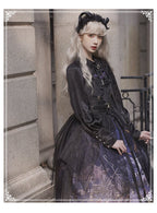 Gothic Lolita Black Star Jacquard Lace Dress for Halloween