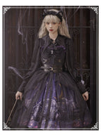 Gothic Lolita Black Star Jacquard Lace Dress for Halloween