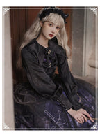 Gothic Lolita Black Star Jacquard Lace Dress for Halloween