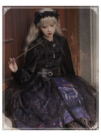 Gothic Lolita Black Star Jacquard Lace Dress for Halloween