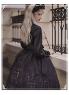 Gothic Lolita Black Star Jacquard Lace Dress for Halloween