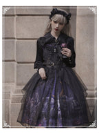 Gothic Lolita Black Star Jacquard Lace Dress for Halloween