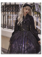 Gothic Lolita Black Star Jacquard Lace Dress for Halloween
