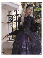 Gothic Lolita Black Star Jacquard Lace Dress for Halloween