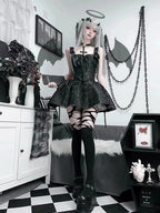 Black Jacquard Gothic Lolita Slip Dress Halloween Costume Y2K Hot Girl Short Prom Dress