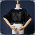 Hime Lolita Black Lace Light Floral Dress Lolita OP Short Sleeve Chiffon Top