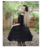 Hime Lolita Black Lace Light Floral Dress Lolita OP Short Sleeve Chiffon Top