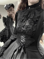 Black Lolita Lace Sleeve Shirt Goth Lolita Shirt Blouse TOP
